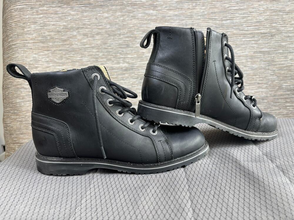Harley-Davidson Boots Mens Size 8.5 Black Biker Ankle Lace Up Zip Vibram D93685